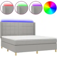 Syfax Cama box spring colchón y luces LED tela gris claro 160x200 cm