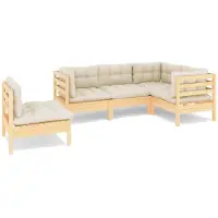 vidaXL Juego de jardín de 5 piezas con cojines color crema y estructura de madera de pino