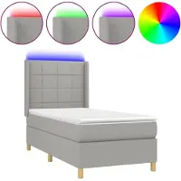 Syfax Cama box spring colchón y luces LED tela gris claro 100x200 cm