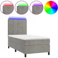 Syfax Cama box spring colchón y LED terciopelo gris claro 80x200 cm