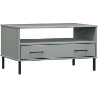 Syfax Mesa de centro patas metal OSLO madera maciza gris 85x50x45 cm