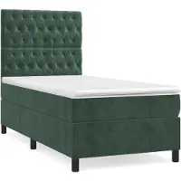 Syfax Cama box spring con colchón terciopelo verde oscuro 100x200 cm