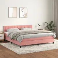 Prolenta Maison Exclusive - Base de cama con somier y colchón, color rosa, 180x200 cm, tapizada en terciopelo