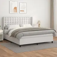 Prolenta Maison Exclusive: Base de cama con somier y colchón, color blanco, 180x200 cm, tapizada en cuero sintético