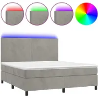 Syfax Cama box spring colchón y LED terciopelo gris claro 160x200 cm