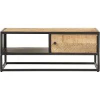 Syfax Mueble de TV puerta tallada madera de mango rugosa 90x55x36 cm