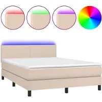 Syfax Cama box spring colchón LED cuero sintético capuchino 140x190cm