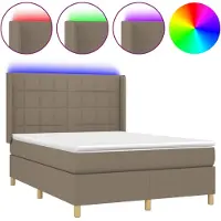 Syfax Cama box spring colchón y luces LED tela gris taupe 140x190 cm