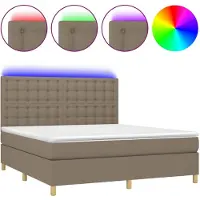 Syfax Cama box spring colchón y luces LED tela gris taupe 180x200 cm