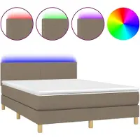 Syfax Cama box spring colchón y luces LED tela gris taupe 140x190 cm