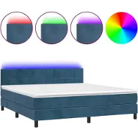Syfax Cama box spring colchón y LED terciopelo azul oscuro 160x200 cm