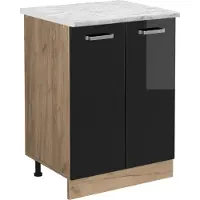 Vicco Mueble bajo de cocina R-Line Negro brillo intenso 60 cm ET Mármol, Model 46497