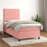 Prolenta Maison Exclusive - Base de cama con somier y colchón, color rosa, 80 x 200 cm, tapizada en terciopelo