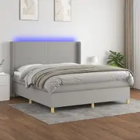 Prolenta Maison Exclusive: Base de cama con somier, colchón y luz LED, color gris claro, 180x200 cm, material: textil