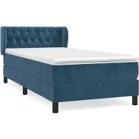 Syfax Cama box spring con colchón terciopelo azul oscuro 90x190 cm