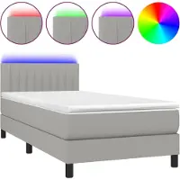Syfax Cama box spring colchón y luces LED tela gris claro 100x200 cm