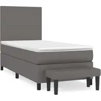 Syfax Cama box spring con colchón cuero sintético gris 100x200 cm