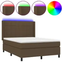Syfax Cama box spring colchón luces LED tela marrón oscuro 140x200cm