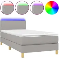 Syfax Cama box spring con colchón tela y LED gris claro 100x200 cm
