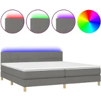 Syfax Cama box spring con colchón y LED tela gris oscuro 200x200 cm