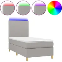 Syfax Cama box spring colchón y luces LED tela gris claro 100x200 cm