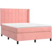 Syfax Cama box spring con colchón terciopelo rosa 140x200 cm