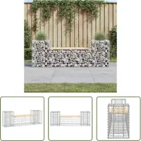 The Living Store Banco de jardín de fabricado con estructuras de gaviones, dimensiones 183x41x60,5 cm, hecho de madera maciza de pino