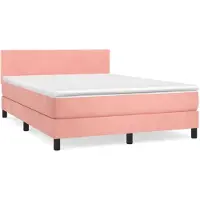 Syfax Cama box spring con colchón terciopelo rosa 140x190 cm
