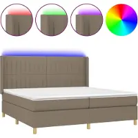 Syfax Cama box spring colchón y luces LED tela gris taupe 200x200 cm