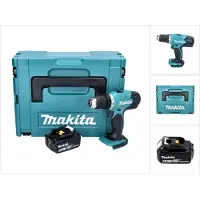 Makita Taladro atornillador a batería DDF 453 T1J de 18 V y 42 Nm + 1 batería de 5,0 Ah + Makpac - sin cargador