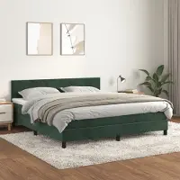 Prolenta Maison Exclusive: Base de cama con somier y colchón, color verde oscuro, 160x200 cm, tapizada en terciopelo