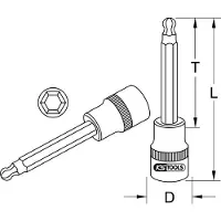Ks Tools Adaptador de vaso de 1/2" con cabeza esférica, para tornillos hexagonales internos, largo, 12 mm
