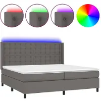 Syfax Cama box spring colchón y LED cuero sintético gris 200x200 cm