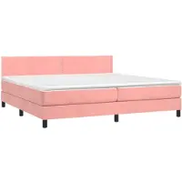 Syfax Cama box spring con colchón terciopelo rosa 200x200 cm