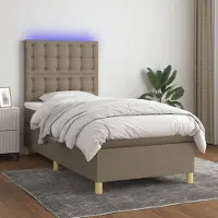 Prolenta Maison Exclusive: Base de cama con somier, colchón y luces LED, color taupe, 80 x 200 cm, tapizada en tela