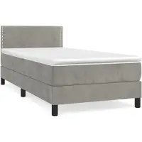 Syfax Cama box spring con colchón terciopelo gris claro 90x190 cm