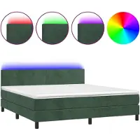 Syfax Cama box spring colchón y LED terciopelo verde oscuro 180x200cm