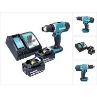 Makita Taladro atornillador a batería DDF 453 RF de 18 V y 42 Nm + 2 baterías de 3,0 Ah + cargador