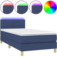 Syfax Cama box spring con colchón y LED tela azul 100x200 cm