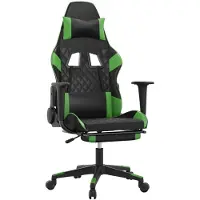 vidaXL Silla de gaming de con reposapiés, color negro y verde, tapizada en cuero sintético