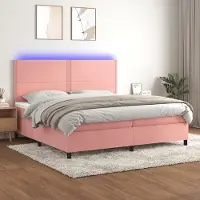 Prolenta Maison Exclusive: Base de cama con somier, colchón y luces LED, color rosa, 200x200 cm, tapizada en terciopelo
