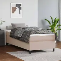 Prolenta Maison Exclusive: Base de cama con somier y colchón, color marrón cappuccino, 80x200 cm, tapizada en cuero sintético