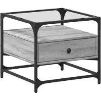 Syfax Mesa de centro tapa de vidrio acero gris Sonoma 50x50x45 cm