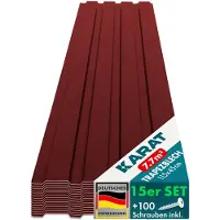 Floordirekt 15 láminas de acero trapezoidal de 115x45 cm, juego de alta calidad, incluye 100 tornillos, superficie de 7,7 m², color rojo