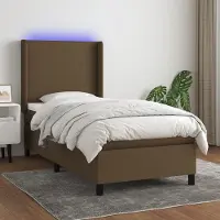 Prolenta Maison Exclusive: Base de cama con somier, colchón y luces LED, color marrón oscuro, 100x200 cm, material: textil