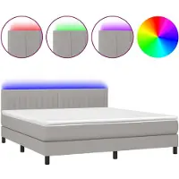 Syfax Cama box spring colchón y luces LED tela gris claro 180x200 cm