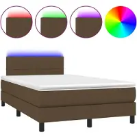 Syfax Cama box spring con colchón y LED tela marrón oscuro 120x200 cm
