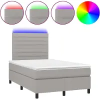 Syfax Cama box spring con colchón tela y LED gris claro 120x200 cm