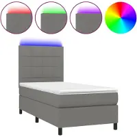 Syfax Cama box spring colchón y luces LED tela gris oscuro 100x200 cm