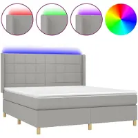 Syfax Cama box spring colchón y luces LED tela gris claro 180x200 cm
